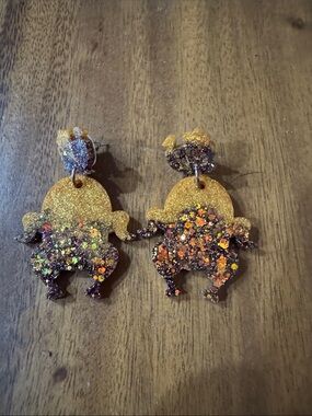 Glitter Turkey Dangle Earrings - Gold & Orange